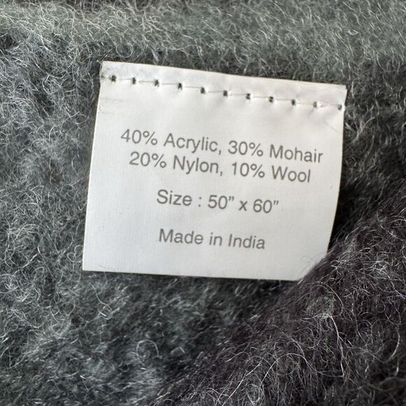 NEW Acrylic 70% Mohair 30% Pure Wool Throw Blanket Black Gray Colorblock Ombre - Picture 3 of 8